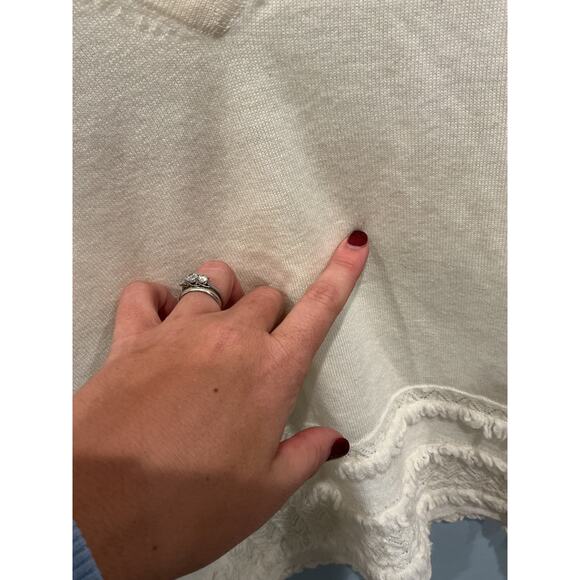 Trina Turk Womens V-Neck Merino Wool Sweater Size S Off White Fringe Resort Boho - Picture 5 of 7